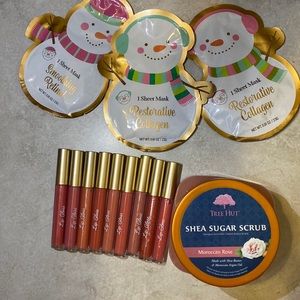 3 SNOWMAN FACE-MASKS, MOROCCAN ROSE TREE HUT SCRUB, AND NINE TINTED LIP GLOSSES!